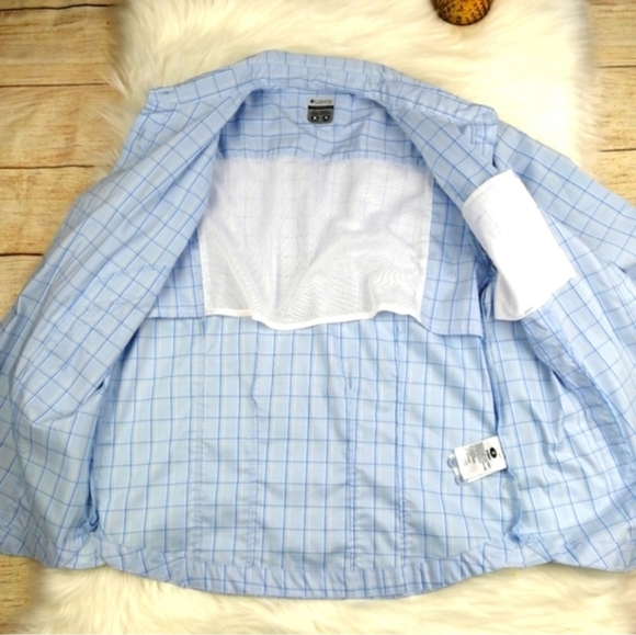 Columbia Titanium Mount Veronica II Blue Checkered ¾ Sleeve Button-Up Shirt Sz M - Picture 2 of 5